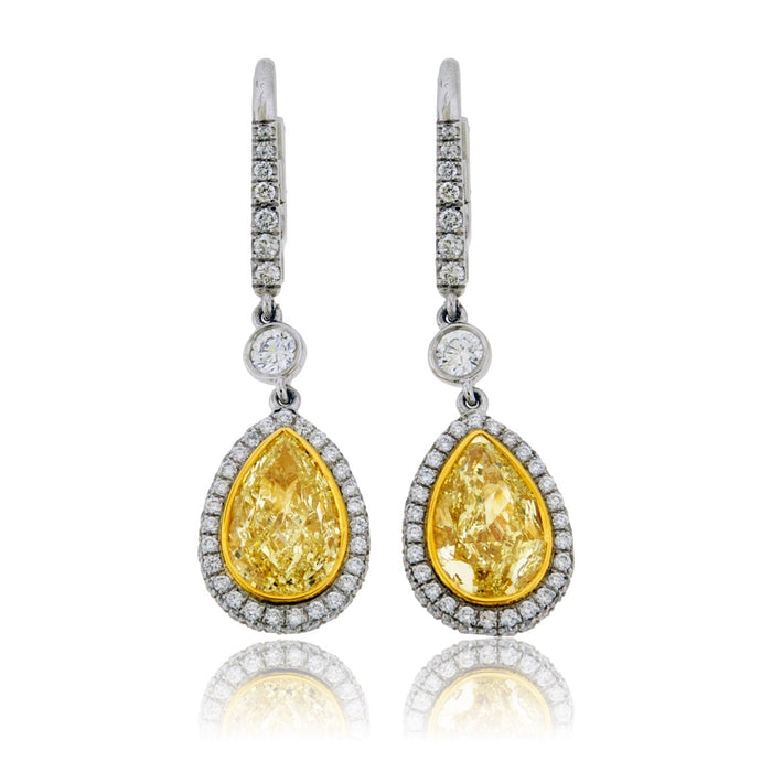 Fancy Yellow Diamond Pear & Diamond Dangle Drop Earrings